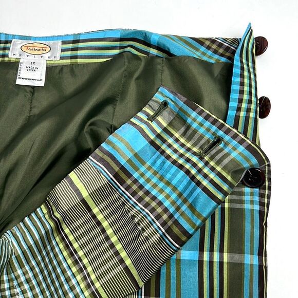 Talbots Petites Cropped Silk Blend Plaid Pant, Green/Blue, Size 12 P - Picture 6 of 14